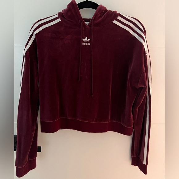Adidas Originals Velour Cropped Hoodie Sweatshirt - Picture 4 of 7